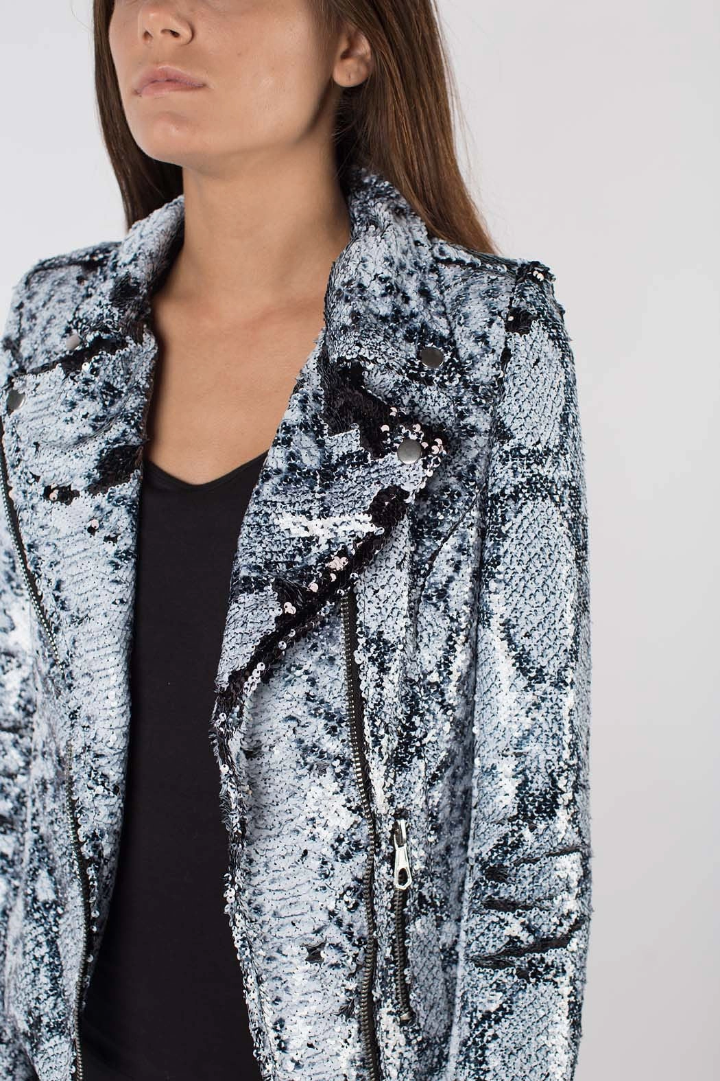 Slim Layer Any Old Iron Whitesnake Sequin Moto jacket