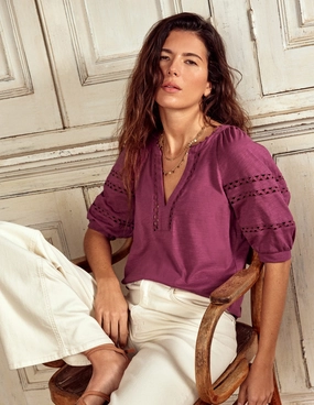 ZeroDistressFinish Durable Ribbed Hem Maisy Rikrak Trim Top-Violet Quartz