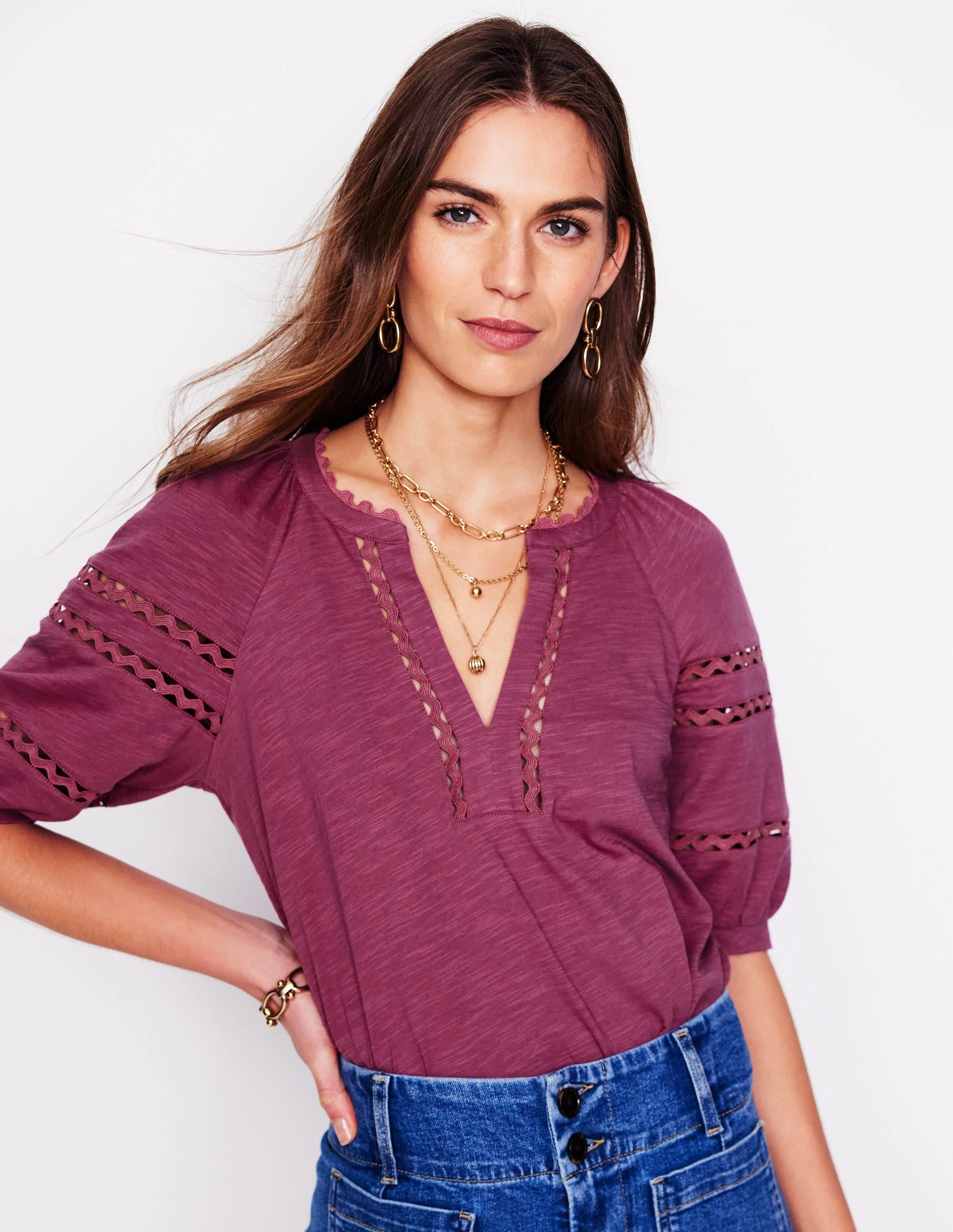Maisy Rikrak Trim Top-Violet Quartz Active Outfit