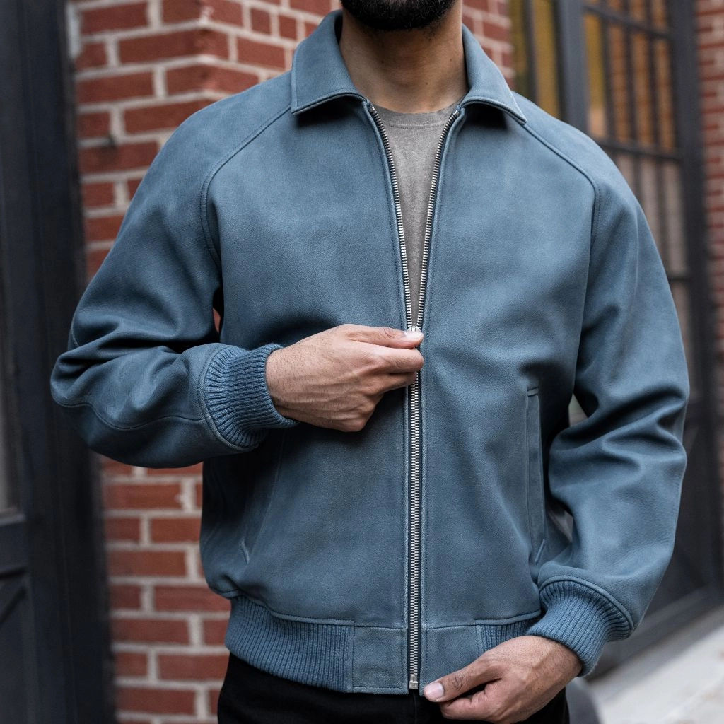 Comfortable Wear Major League Jacket | Blue Textured