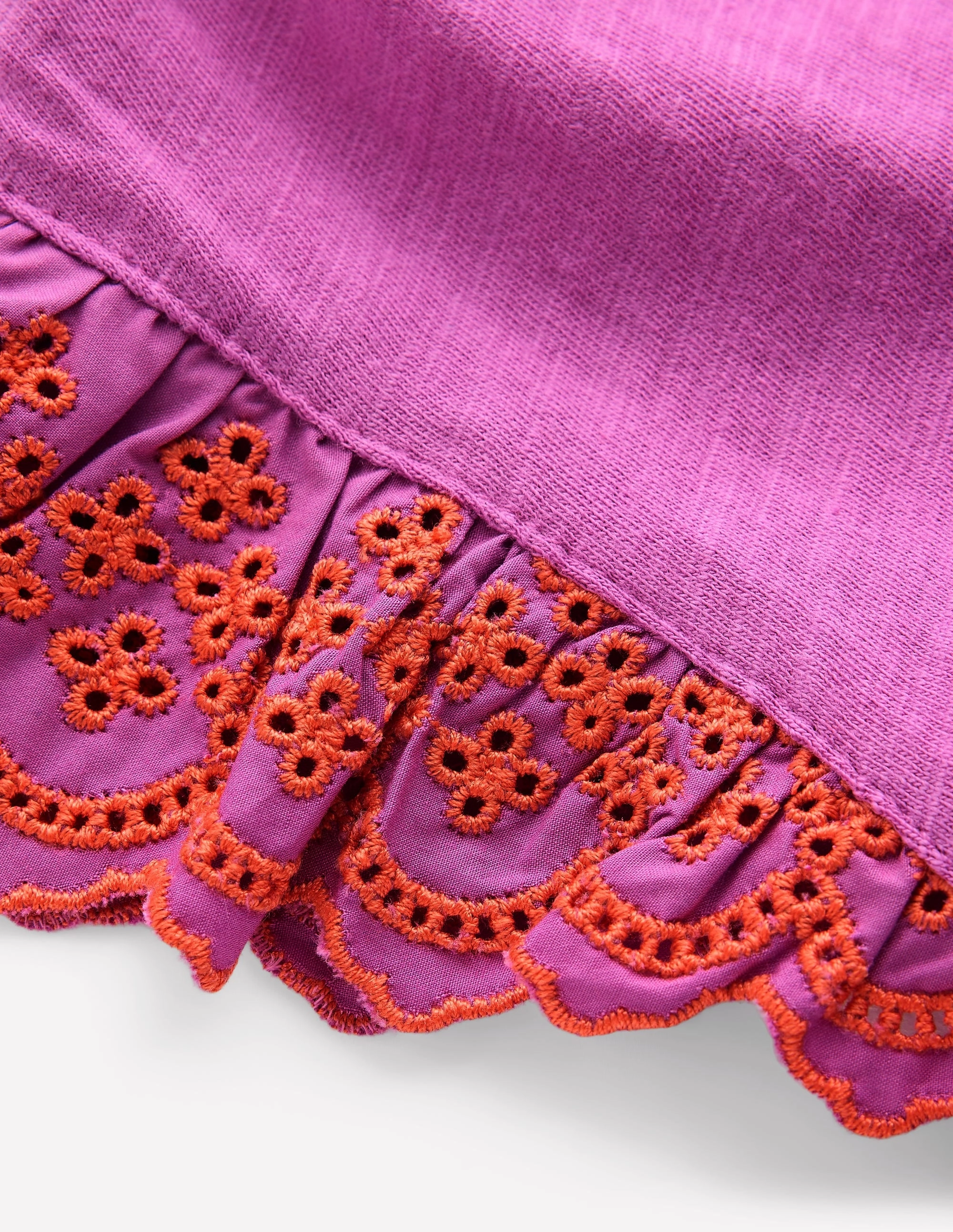 MultiPly Fabric Margaret Broderie Frill Tee-Orchid Purple