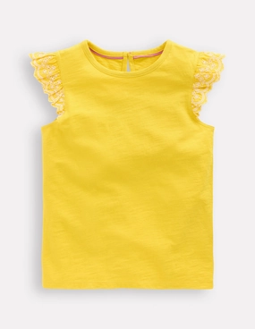 Margaret Broderie Frill Tee-Pineapple Yellow funky Effortless Fit