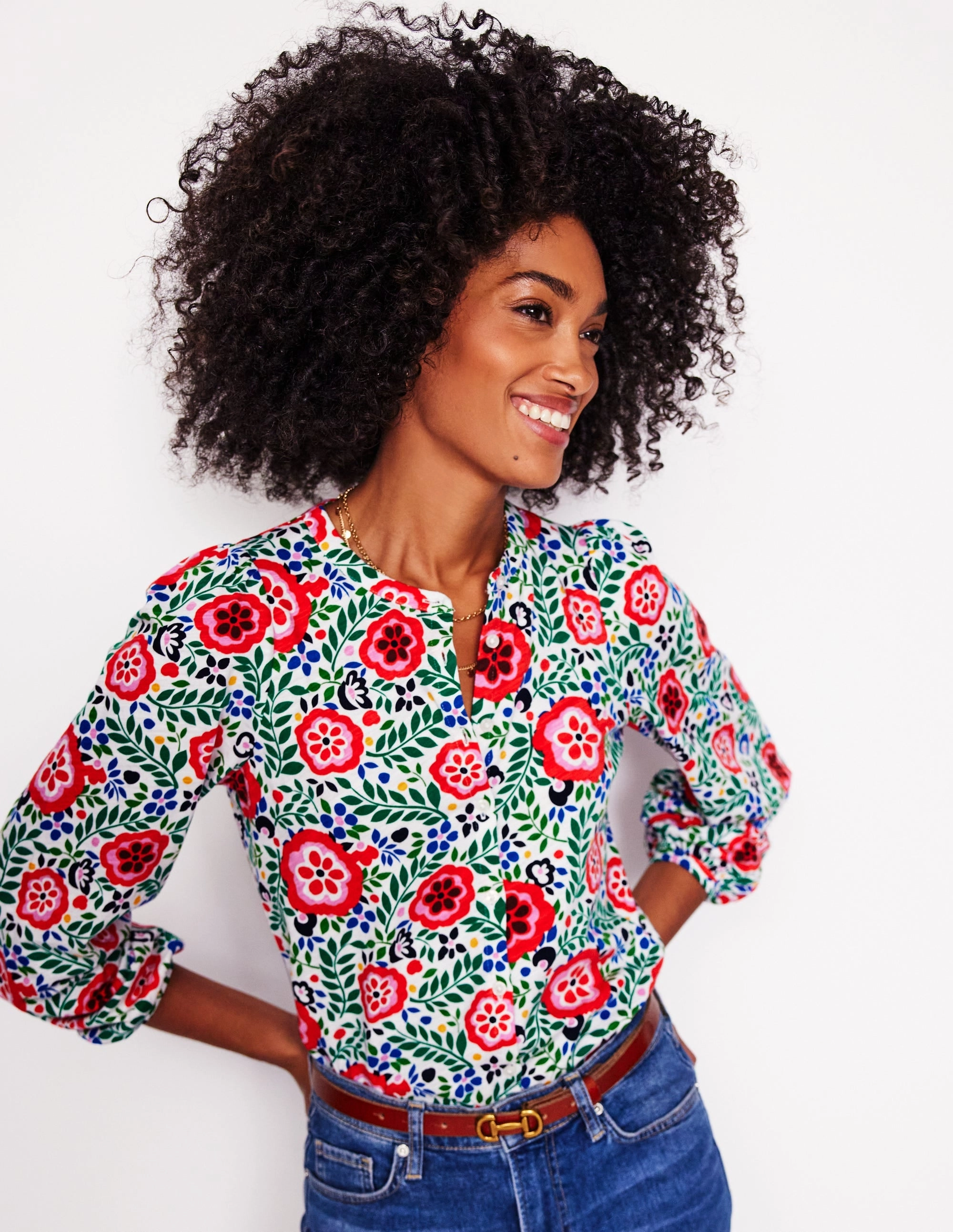 Slim Fit Design Wrinkle Resistant Finish Marina Jersey Shirt-Multi, Foliage Scatter