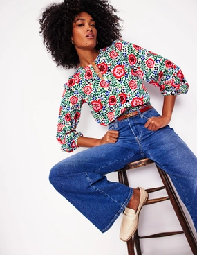 Simple and Chic Weekend Comfort Wear Marina Jersey Shirt-Multi, Foliage Scatter