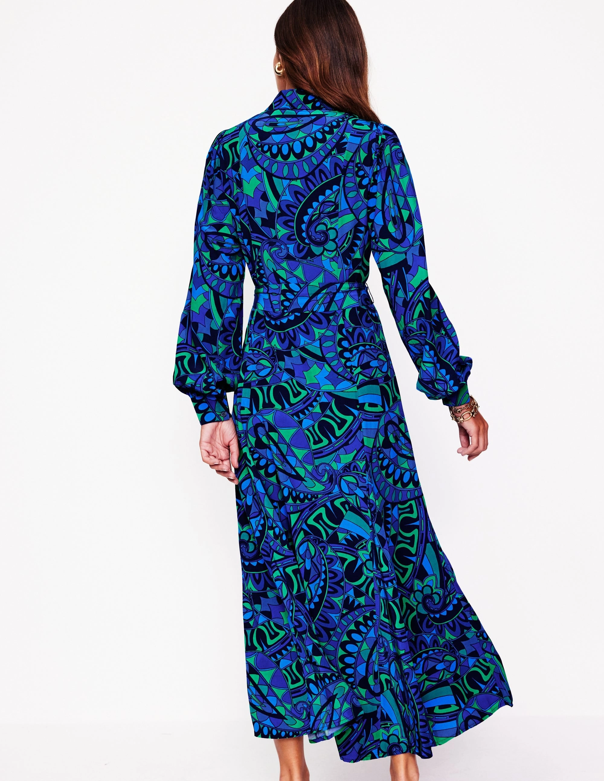 Edgy vibes Work Vibes Martha Godet Maxi Shirt Dress-Blue, Kaleidoscopic Paisley