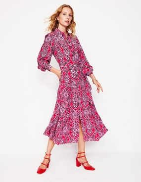 Martha Godet Maxi Shirt Dress-Bright Ruby, Opulent Vine Lined interior slim fit