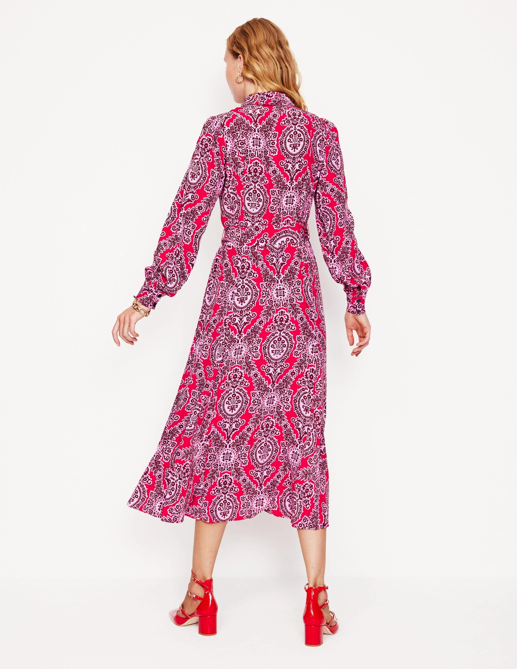 Martha Godet Maxi Shirt Dress-Bright Ruby, Opulent Vine Trend Smart