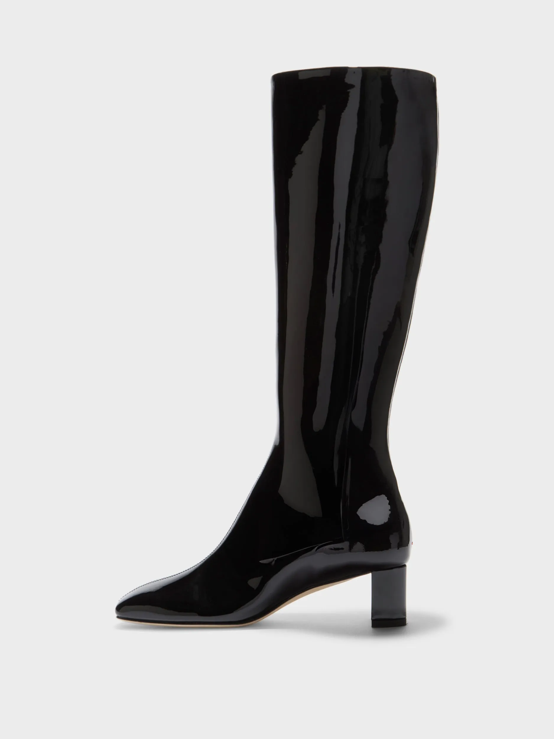 Durable Tread Pattern Wide Range Marty Patent Knee-High Boots