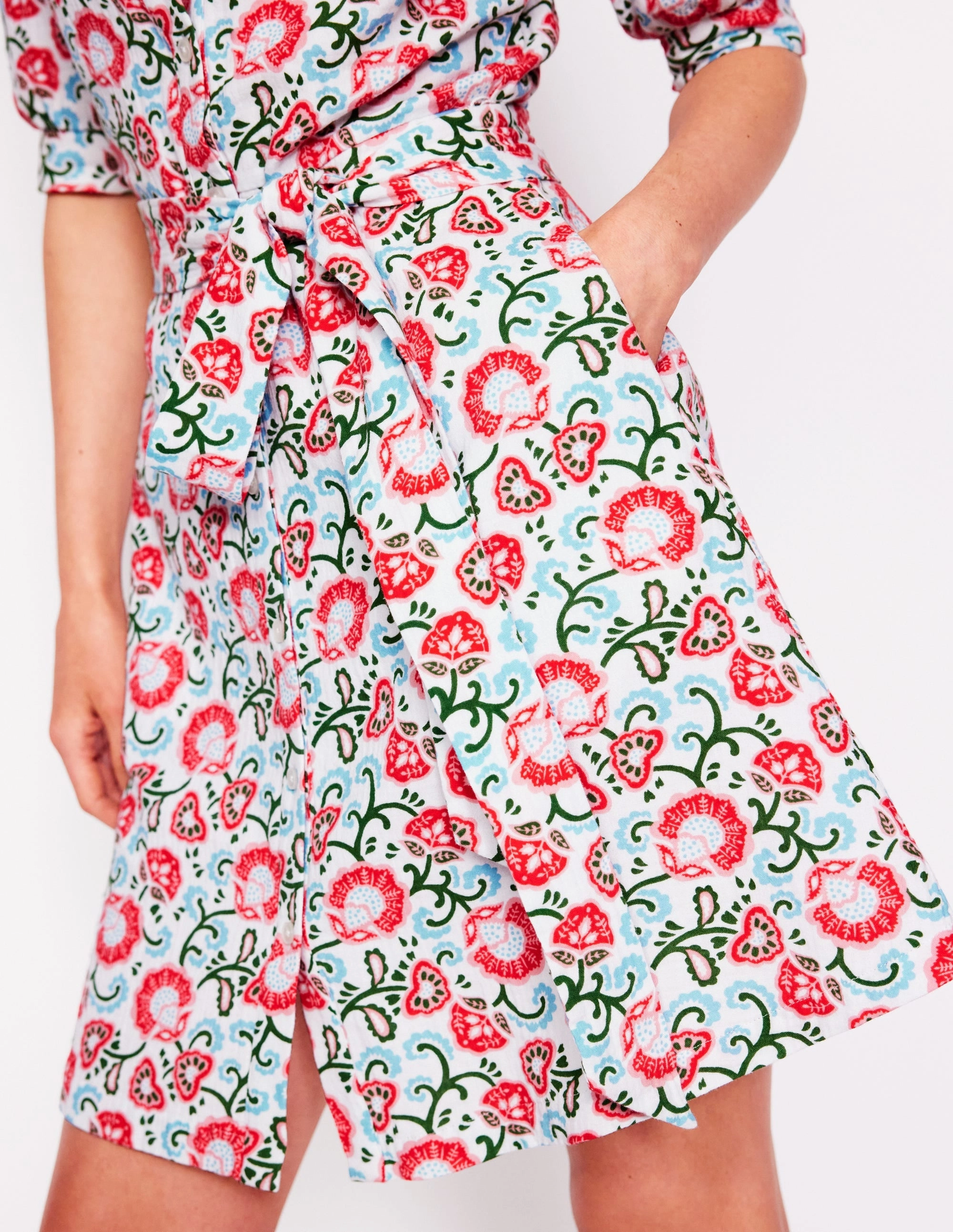 Ada Double Cloth Short Dress-Ivory, Garden Vine Sleek Design Casual Feel