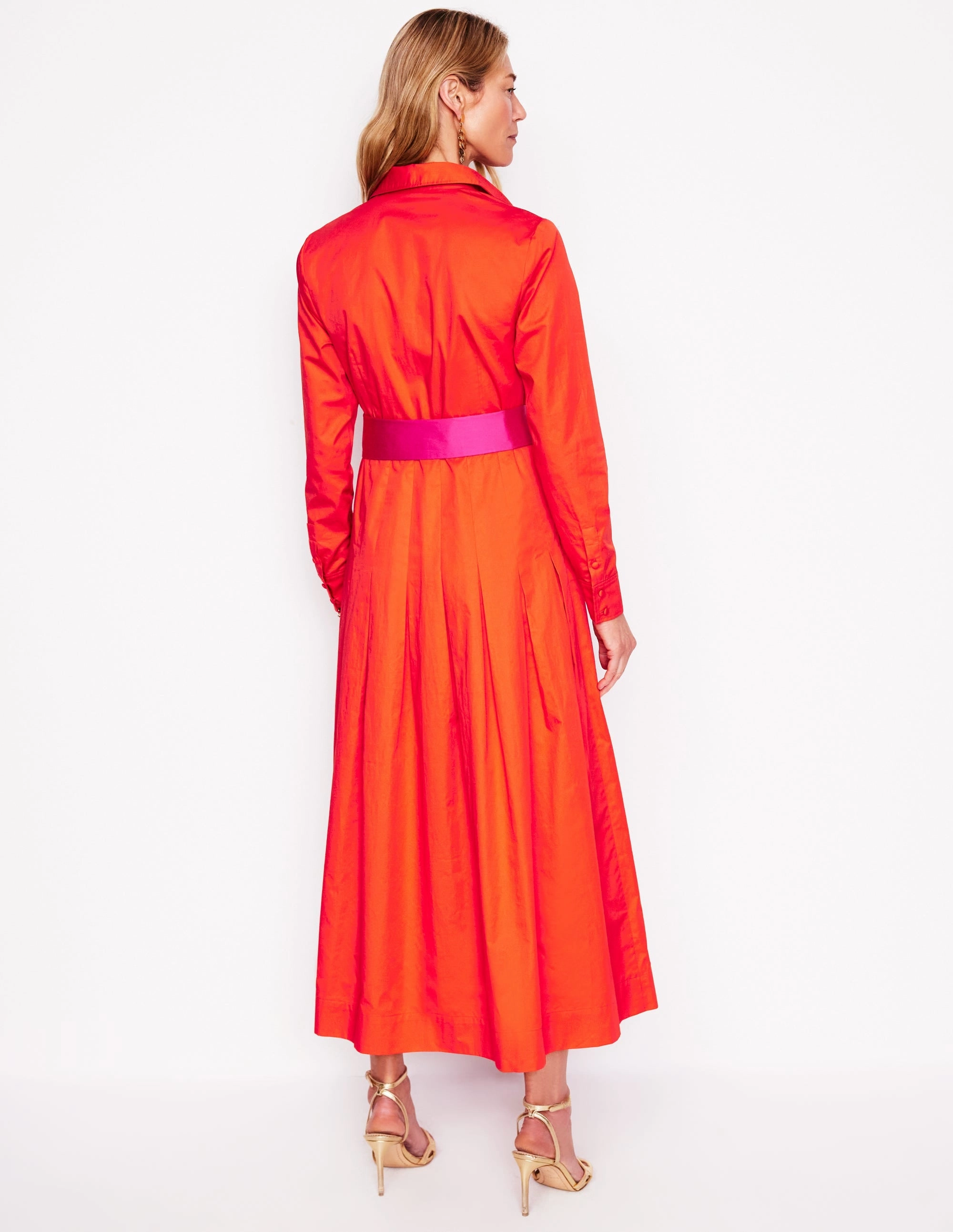 Stylish Waistband Fit Maxi Pleated Bow Dress-Firecracker Red