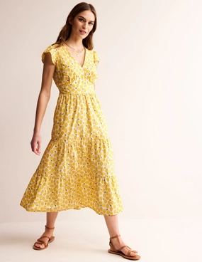 May Cotton Midi Tea Dress-Passionfruit, Lemons Removable-Straps Flower Soft
