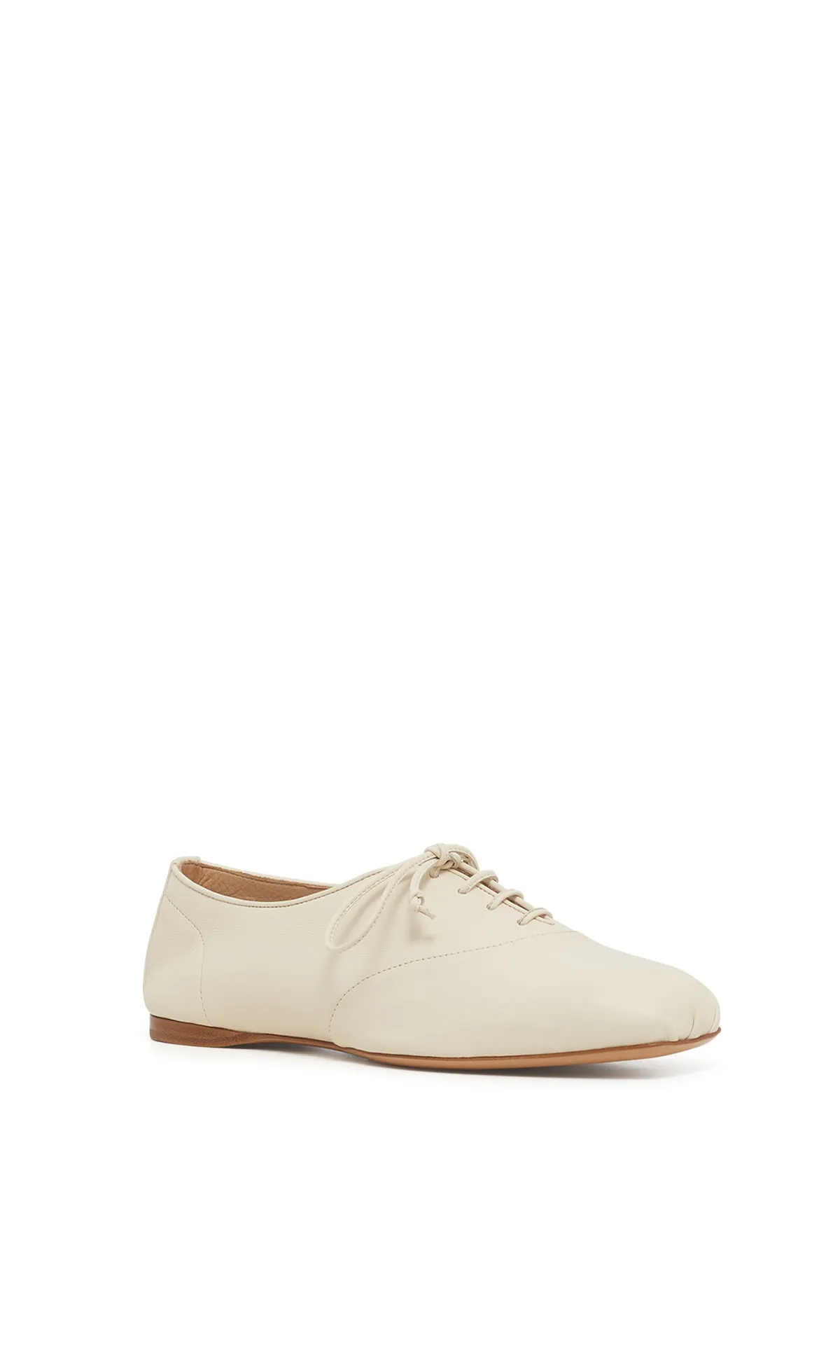 Maya Oxford Flat Shoe in Ivory Nappa Leather Block Joy