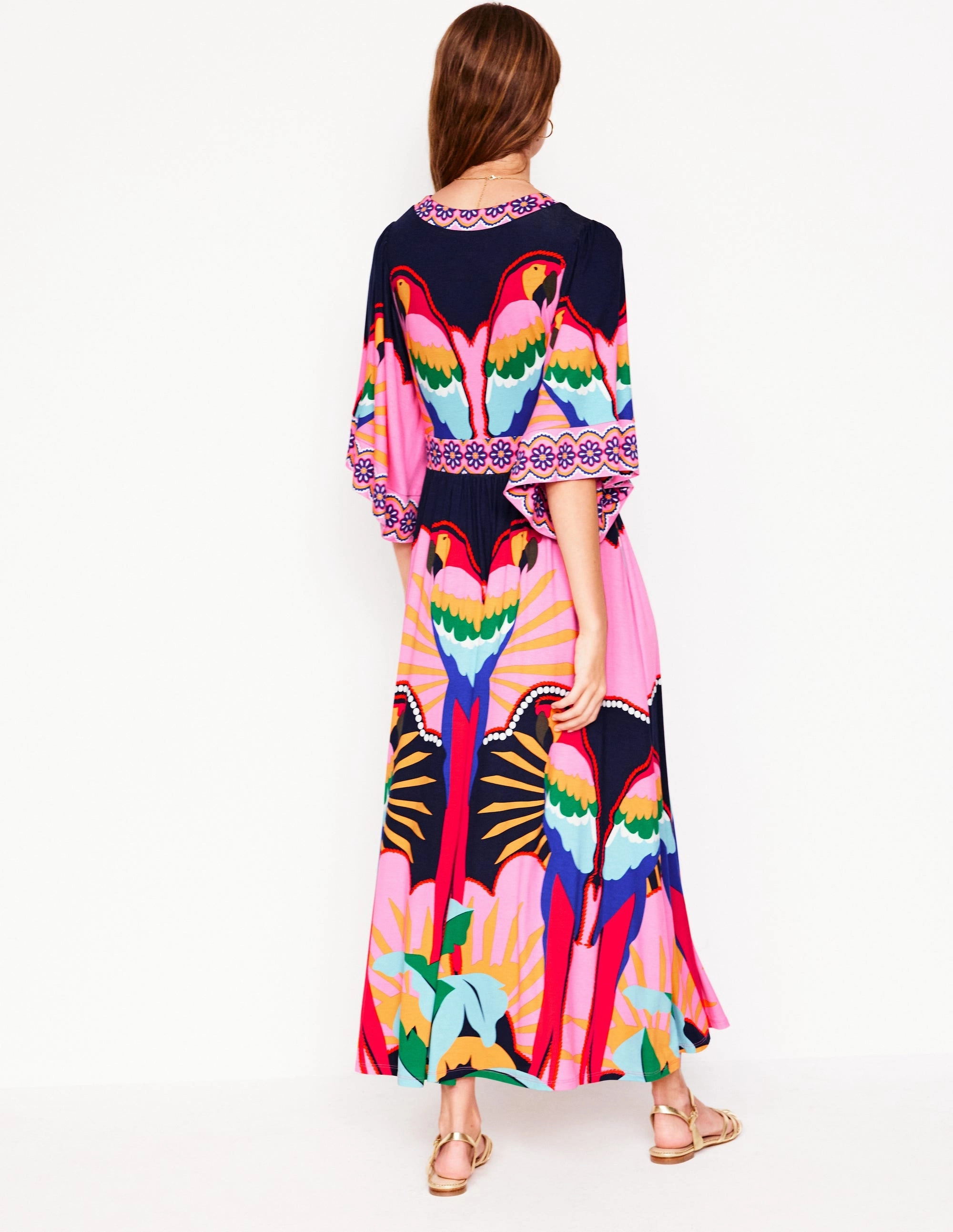 Maya Kimono Jersey Maxi Dress-Multi, Paradise Parrot Contrast-Panel