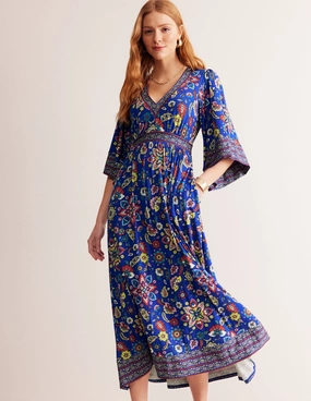 Bold Design Smart Shape Maya Kimono Jersey Maxi Dress-Surf the Web, Botanical Sprig