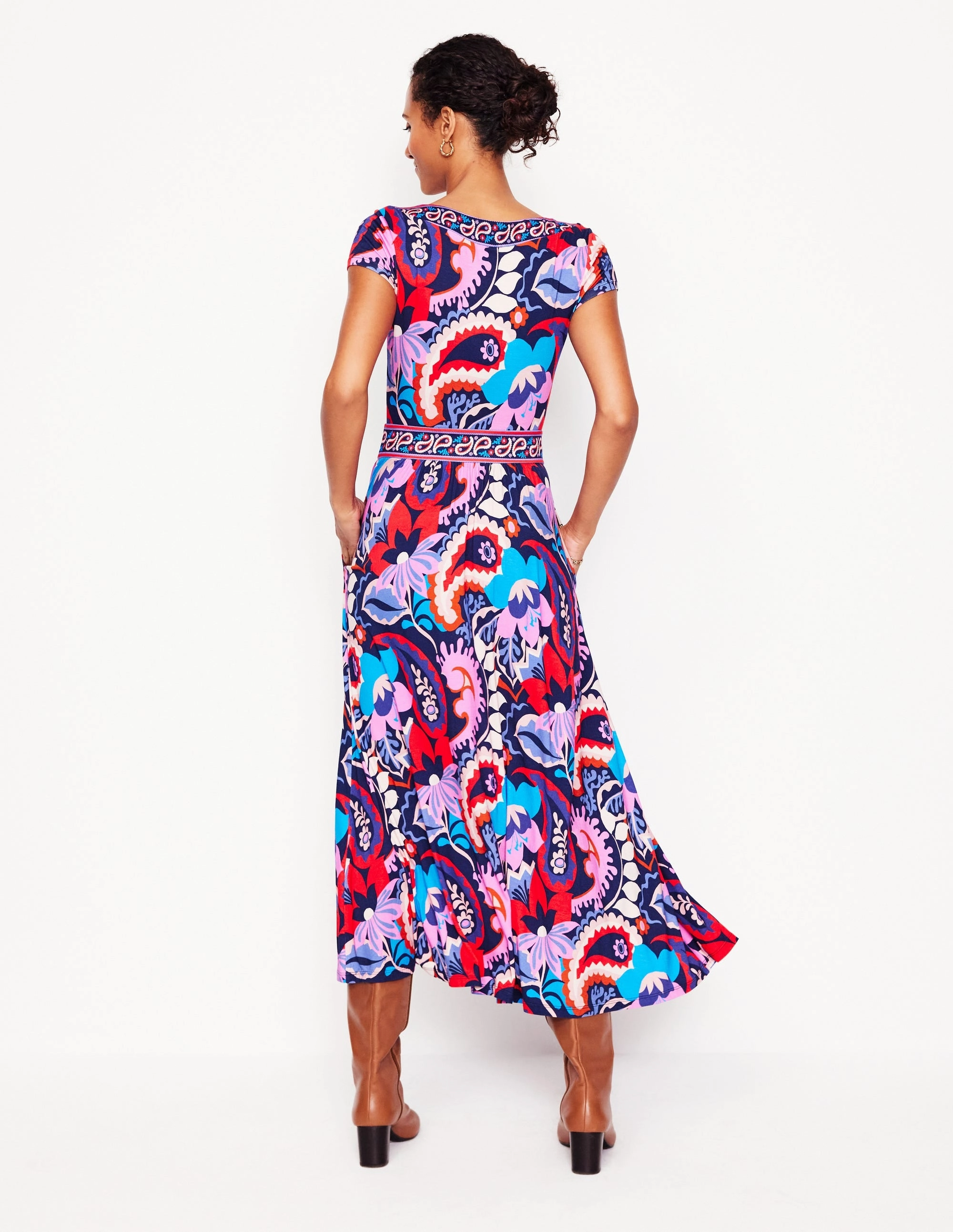Light Fit Melanie Jersey Midi Dress-French Navy, Botanical Paisley
