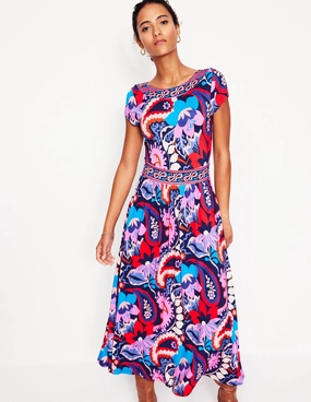 Coastal Chic Dreamy Texture Melanie Jersey Midi Dress-French Navy, Botanical Paisley