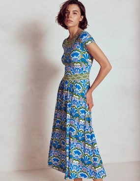 Melanie Jersey Midi Dress-Kingfisher Blue, Freesia Stamp Effortless Vibe