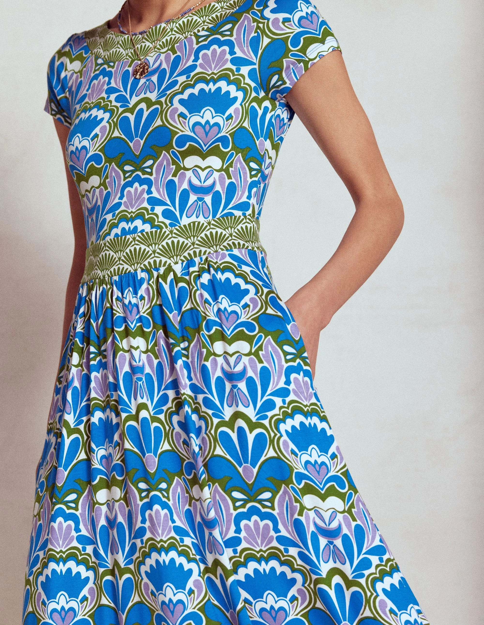 Tailored Comfort relaxed shape Melanie Jersey Midi Dress-Kingfisher Blue, Freesia Stamp