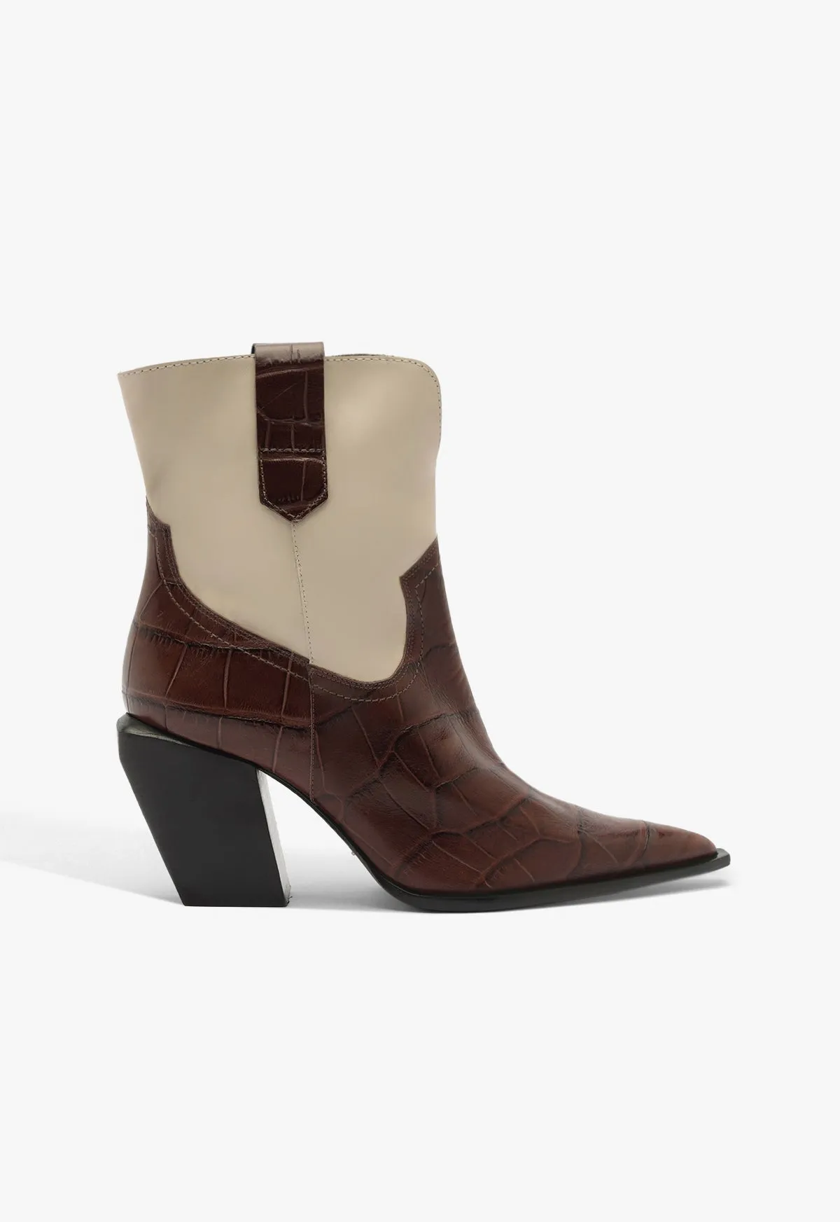 Block Heel Refined Edge Memphis Croc Bootie