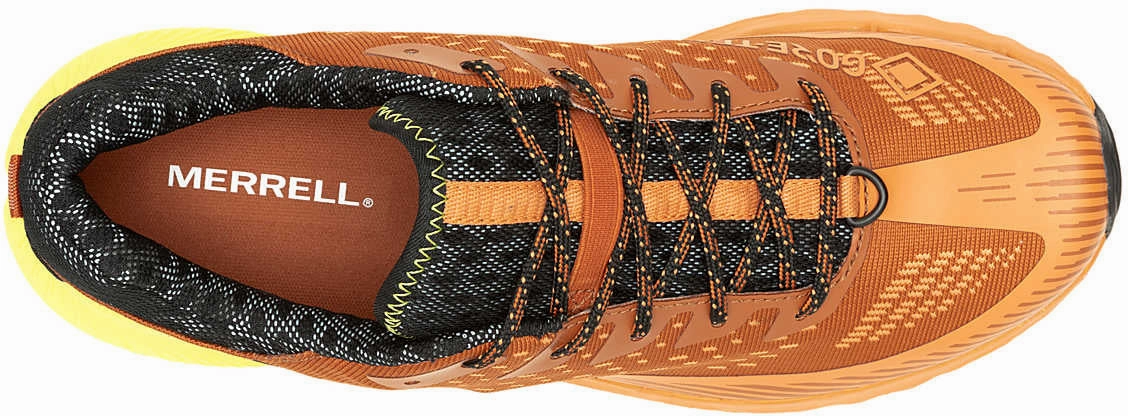 flexible shoes Multi Directional Grip Pattern Merrell Agility Peak 5 GORE-TEX Mens Trail Running Shoes - Orange