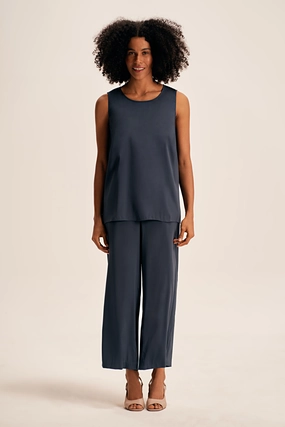 Tagless Comfort Collar DoubleStitched Hemming Olivia Newton-John Silk Tunic - Twilight