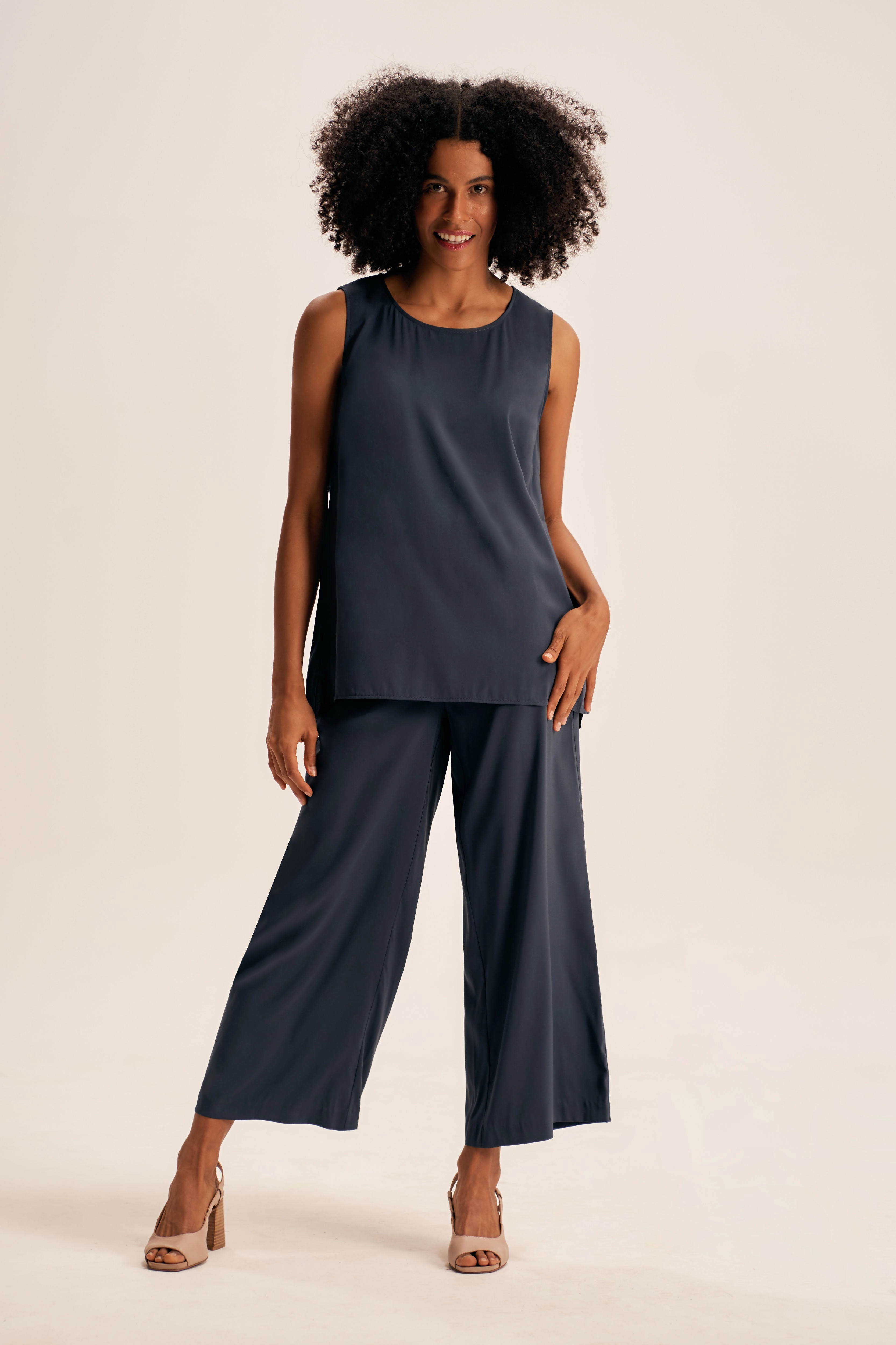 Olivia Newton-John Silk Tunic - Twilight Soft Brushed Finish Casual Long Sleeve