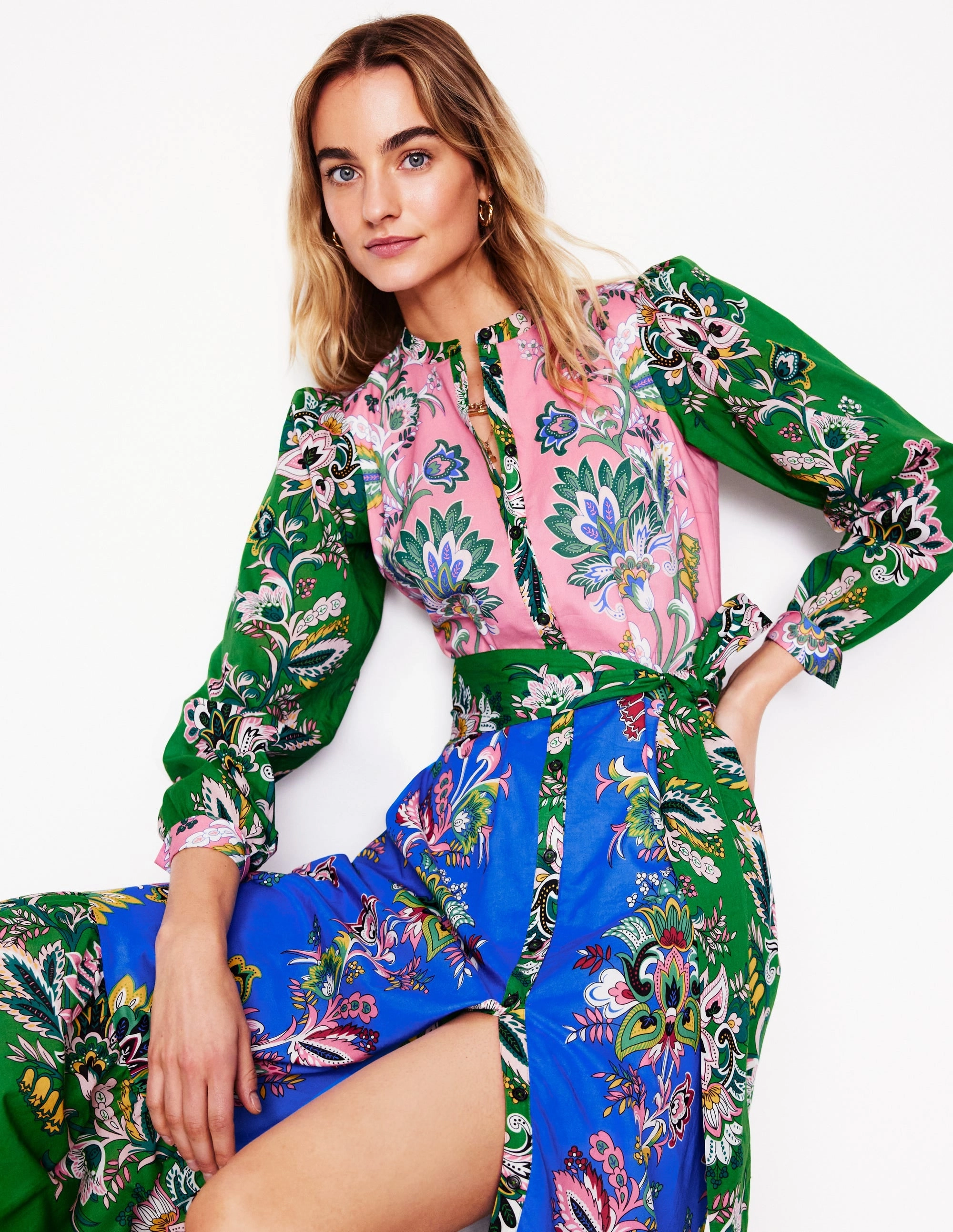 Mia Tiered Shirt Dress-Multi, Botanica Terrace Gentle Aesthetic Refined Style