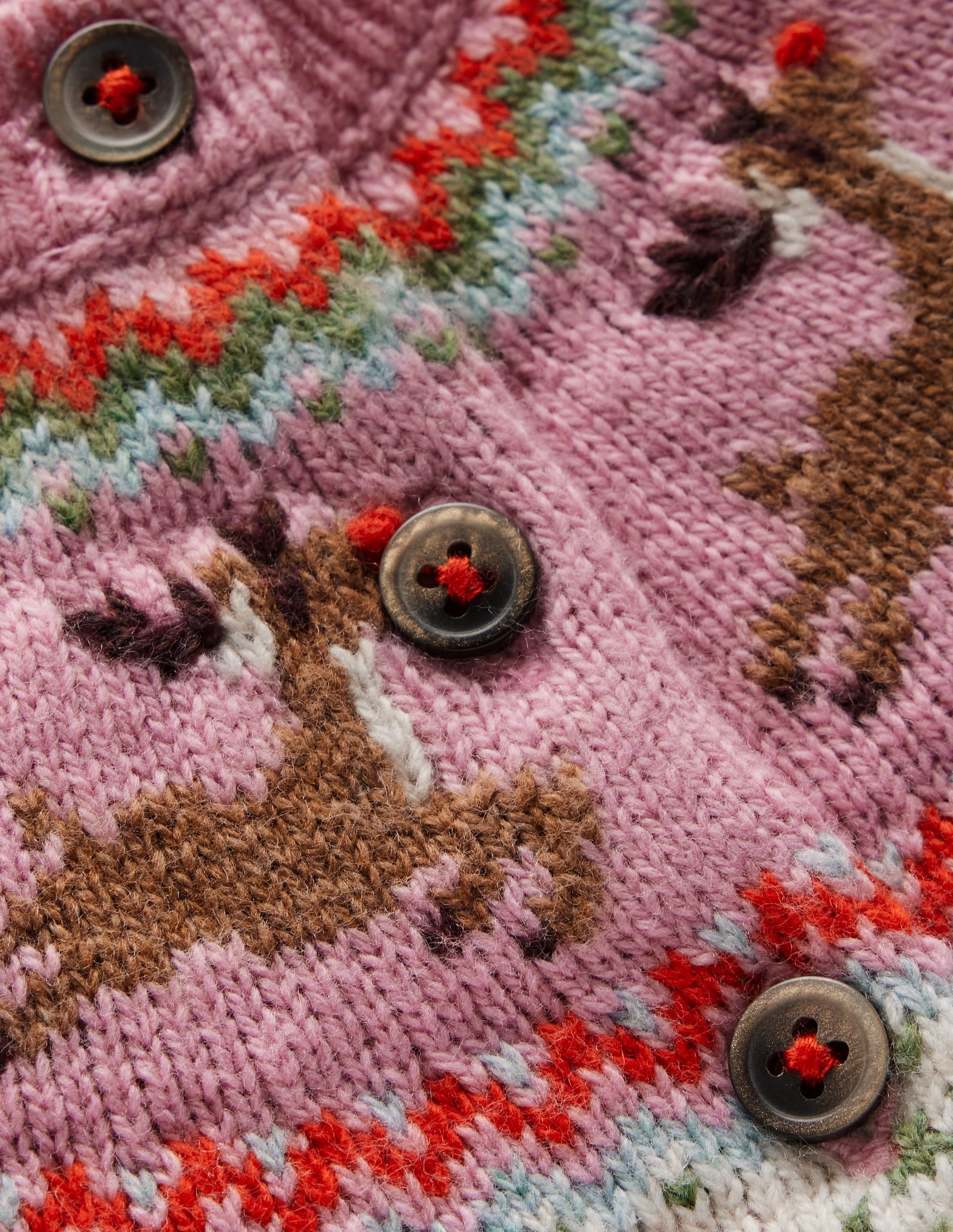 WrinkleResistant Finish Edie Fair Isle Cardigan-Pink Festive Reindeer