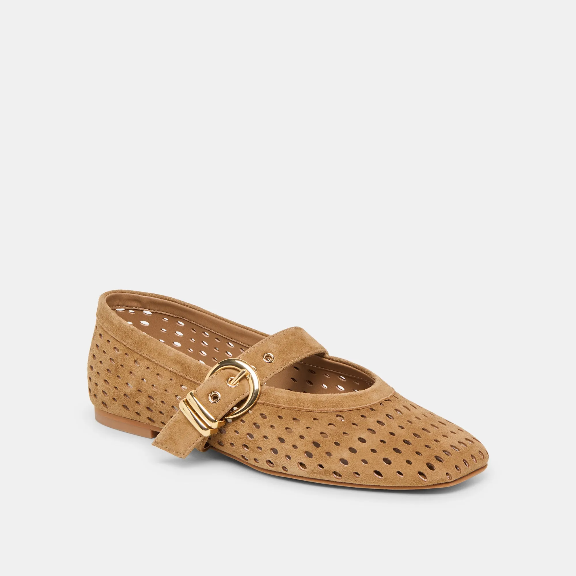 MIKEL BALLET FLATS LT BROWN PERFORATED SUEDE Event Night