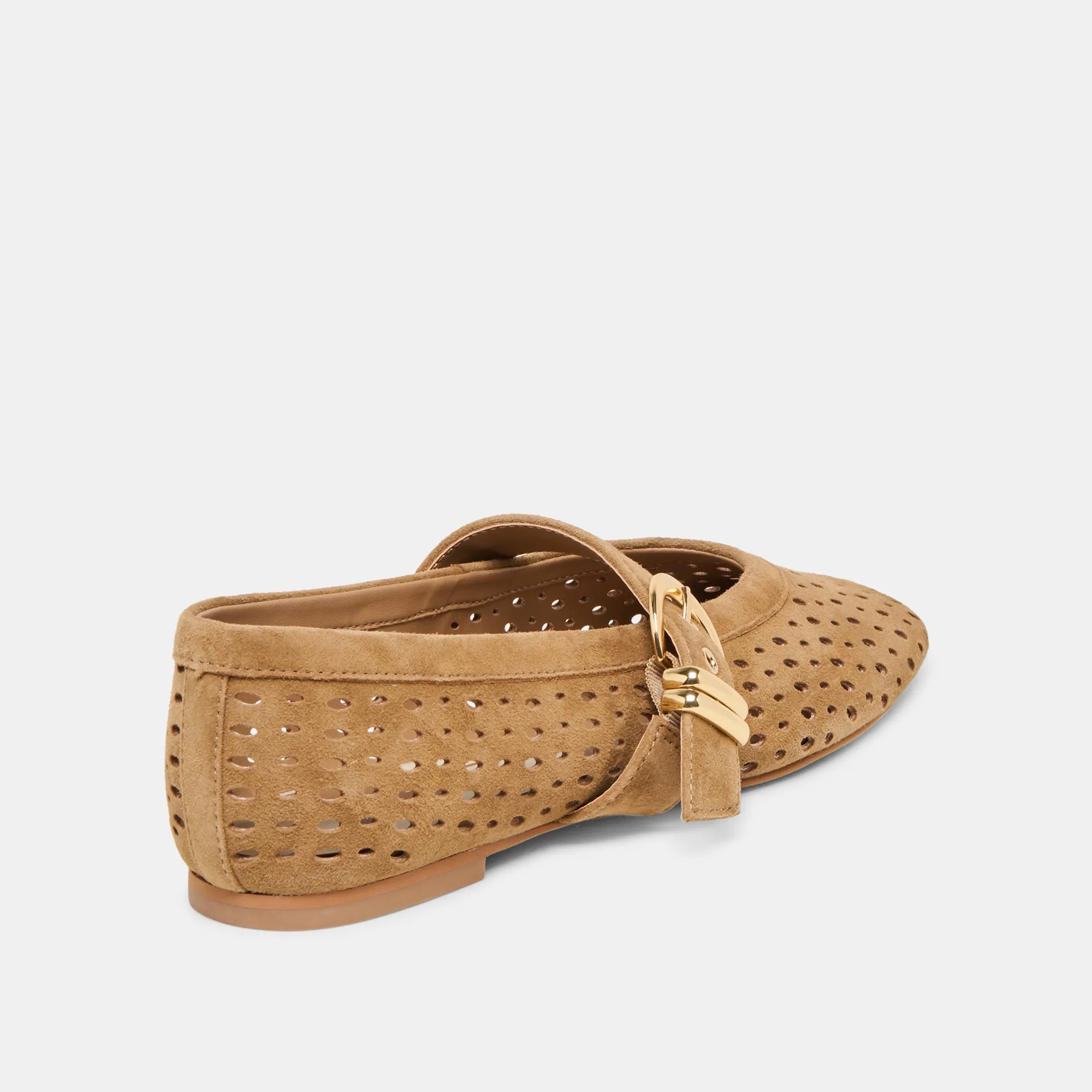MIKEL BALLET FLATS LT BROWN PERFORATED SUEDE Hand Wash