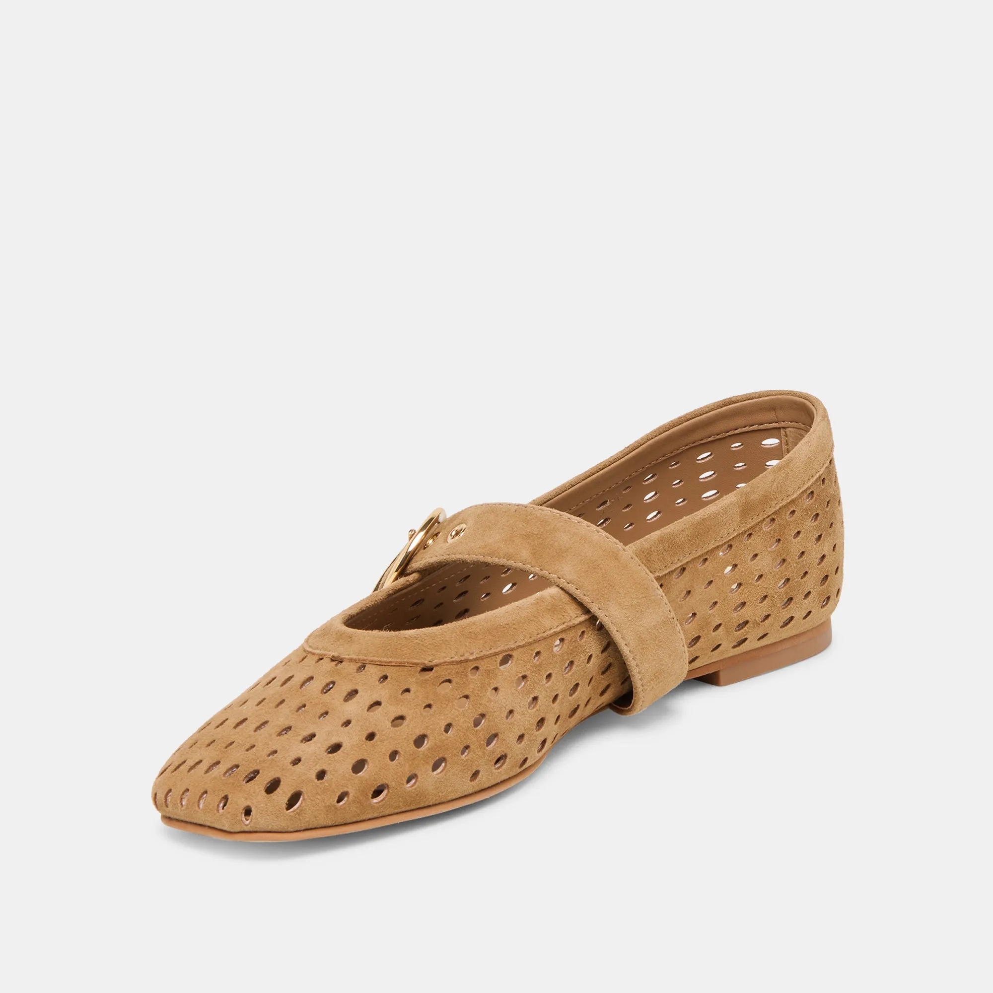 Seamless Minimalist Design MIKEL BALLET FLATS LT BROWN PERFORATED SUEDE