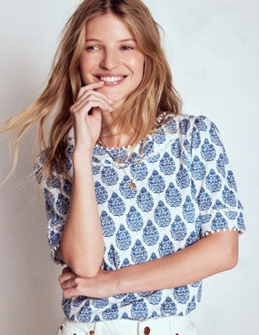 Mila Lace Trim Top-Denim Blue, Wildflower Bouquet Urban Streetwear