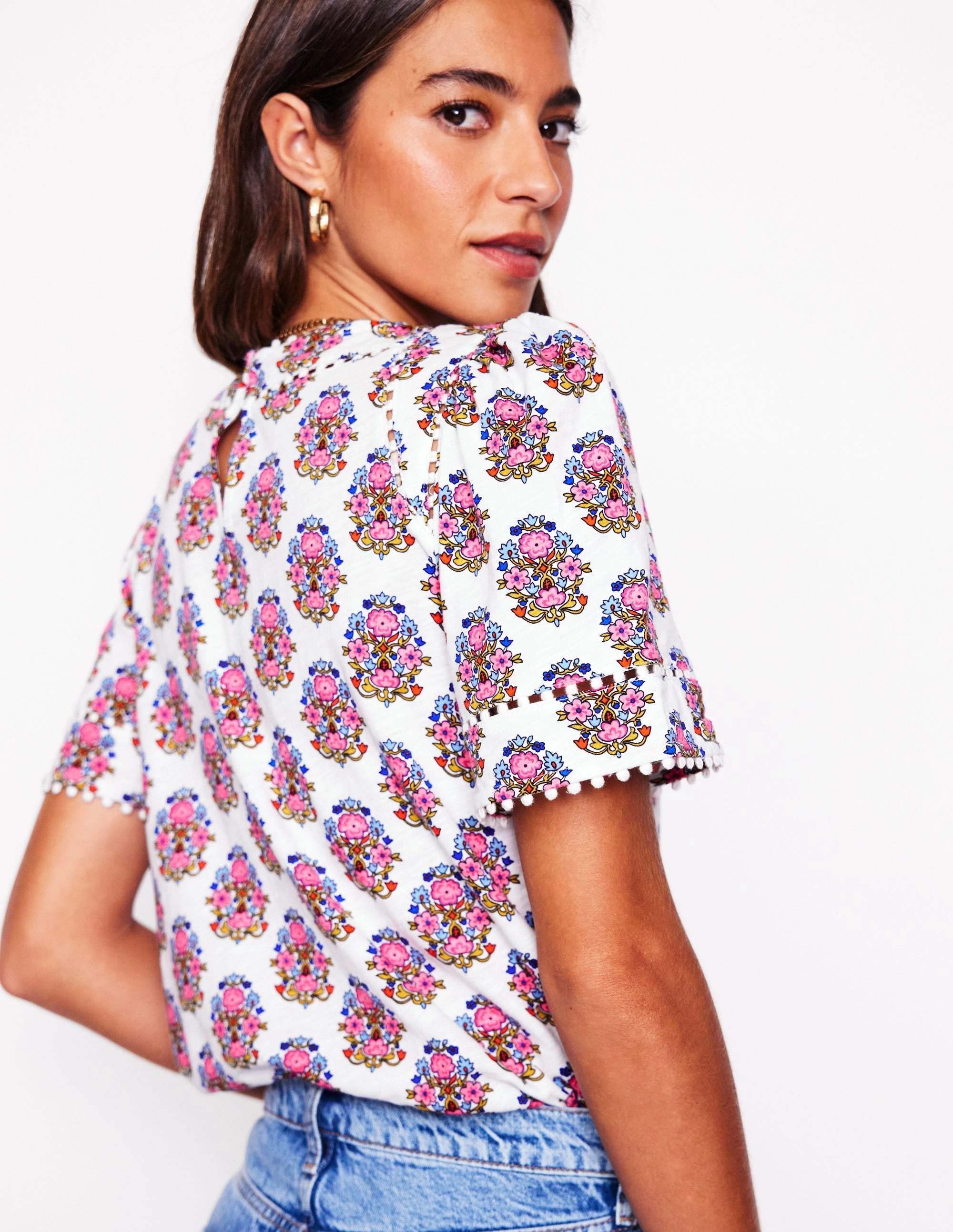 Mila Trim Detail Top-Ivory, Wildflower Stamp Skin Friendly Blends