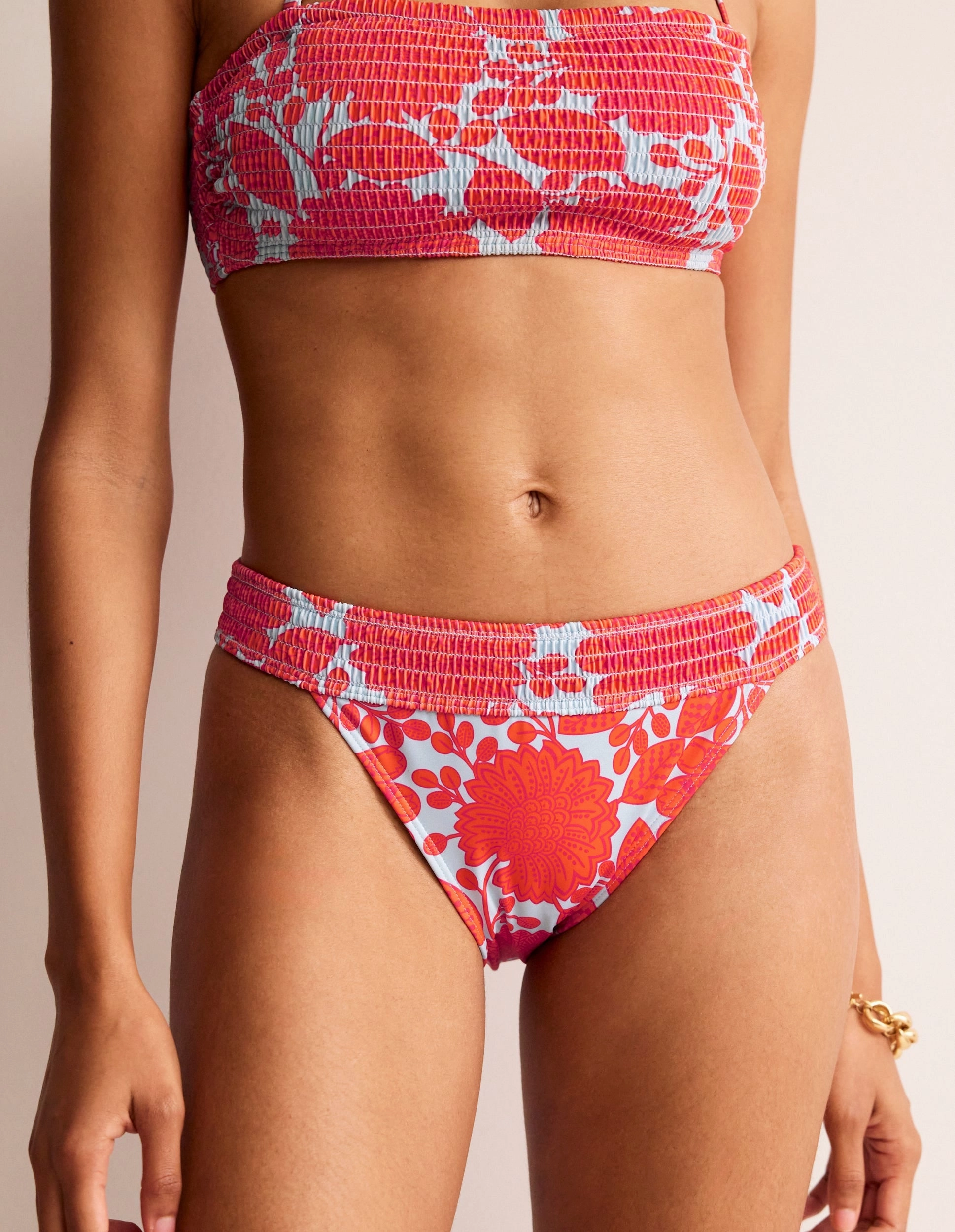 Milos Smocked Bikini Bottoms-Fire Cracker, Gardenia Swirl Non Irritating Tagless Design Torsion Control System