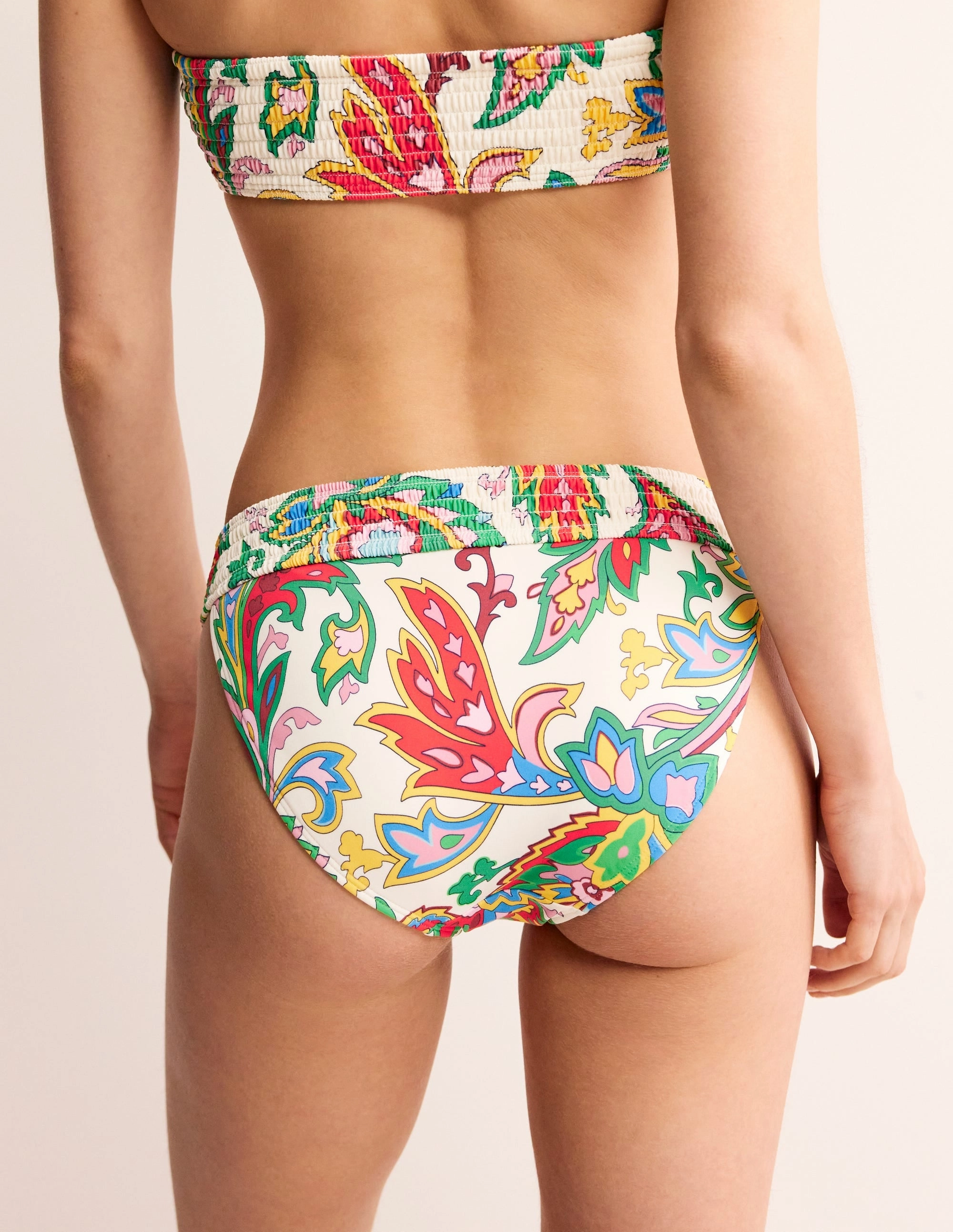 Summer Break Milos Smocked Bikini Bottoms-Ivory, Paisley Azure