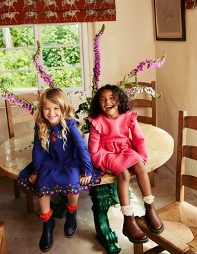 Pure Stitch Betsy Tiered Twirly Dress-Starboard Navy Embroidery