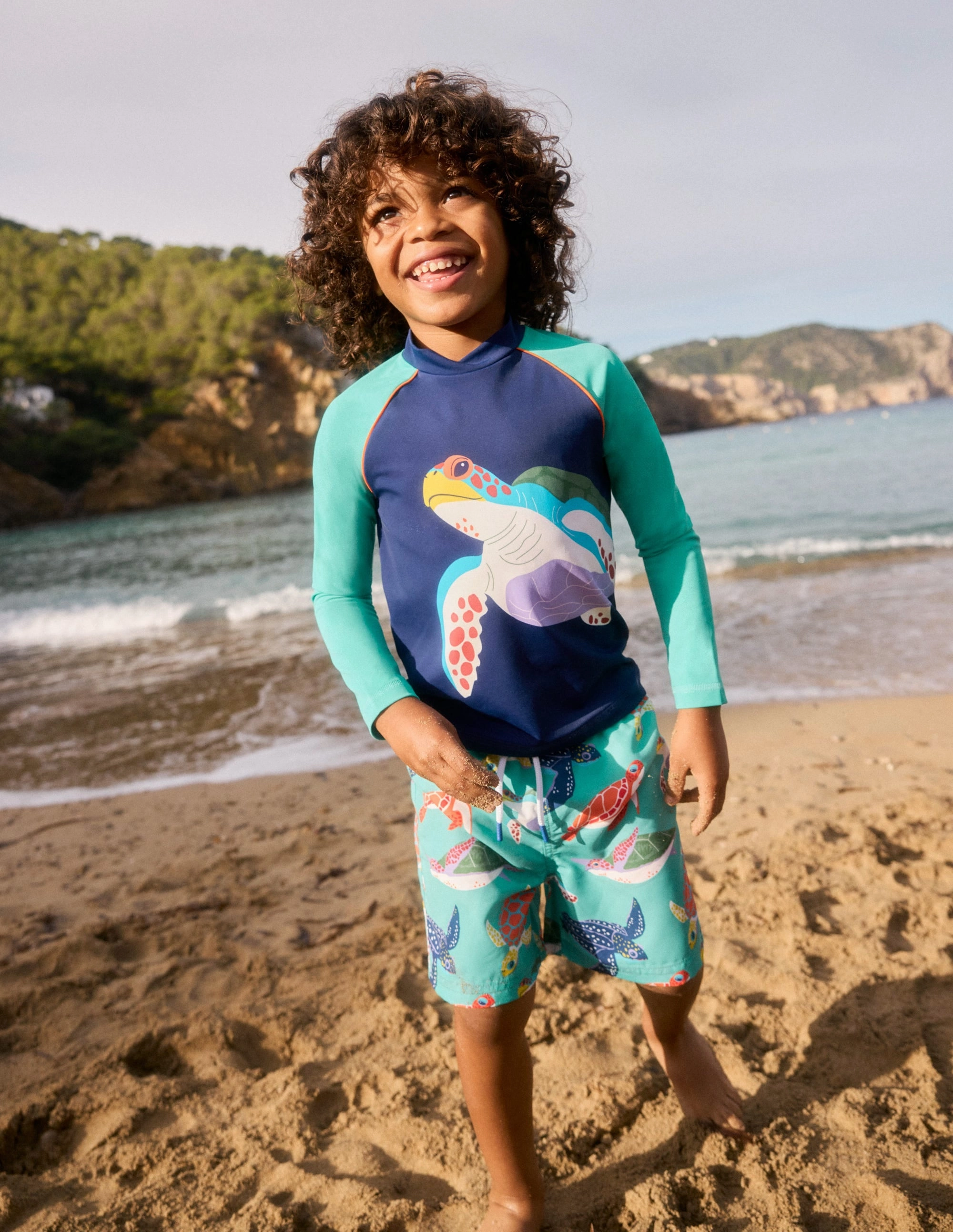 Logo Rash Vest-Starboard Blue Turtle Floral design Anti Bacterial Finish