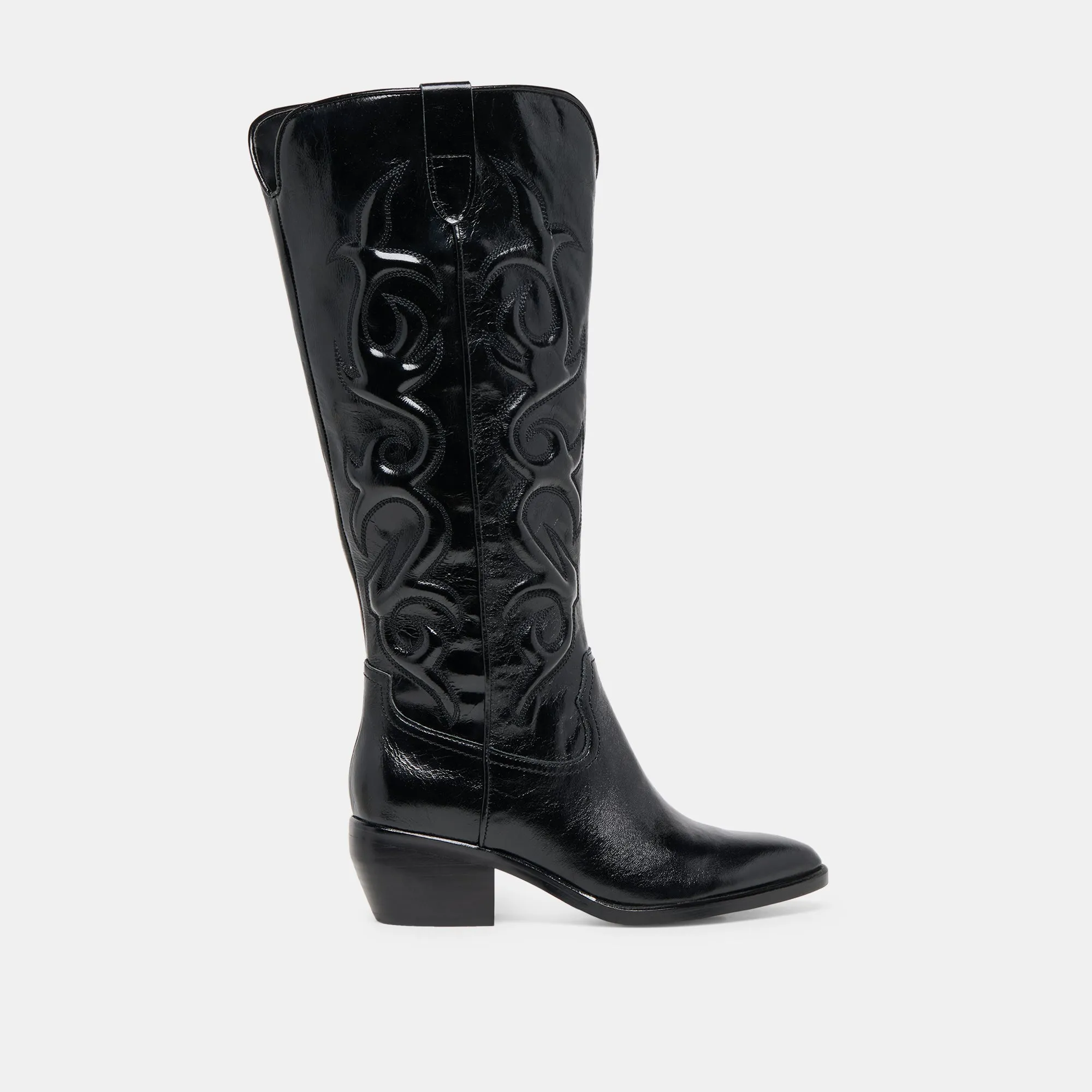 MIRLA WIDE CALF BOOTS BLACK LEATHER Tough Exterior Casual Wear