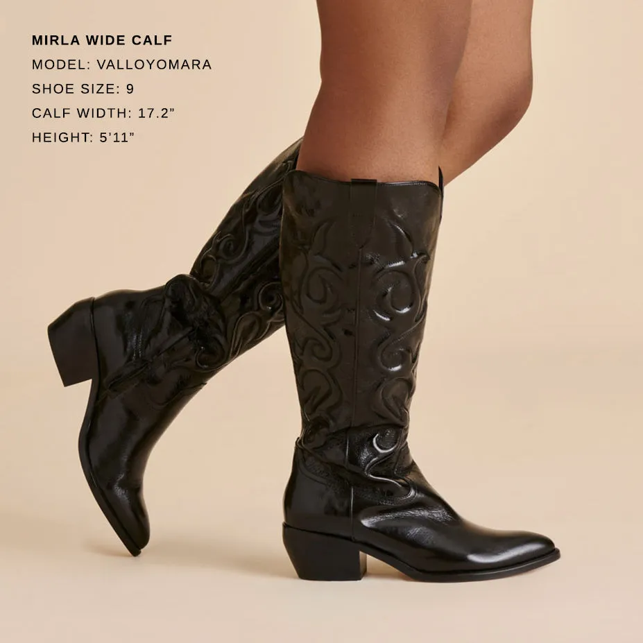 MIRLA WIDE CALF BOOTS BLACK LEATHER Shock Absorbing River Crossing Rugged Built Morning Walk