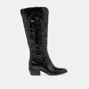 MIRLA WIDE CALF BOOTS BLACK LEATHER Tough Exterior Casual Wear