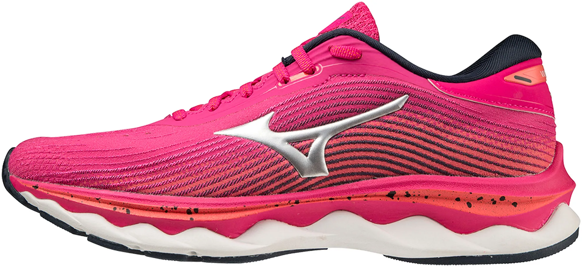Mizuno Wave Sky 5 Womens Running Shoes - Pink elevated - heel - feature shoes