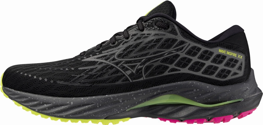 Mizuno Wave Inspire 20 Running Shoes - Black adjustable shoe fit Vibration Damping Tech