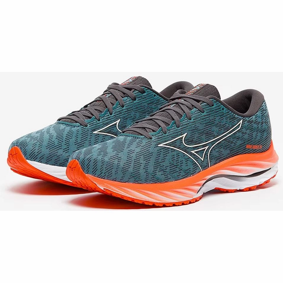 running in a concrete bridge area shoes Anti Slip Grip Technology Mizuno Wave Rider 26 Mens Running Shoes - Blue
