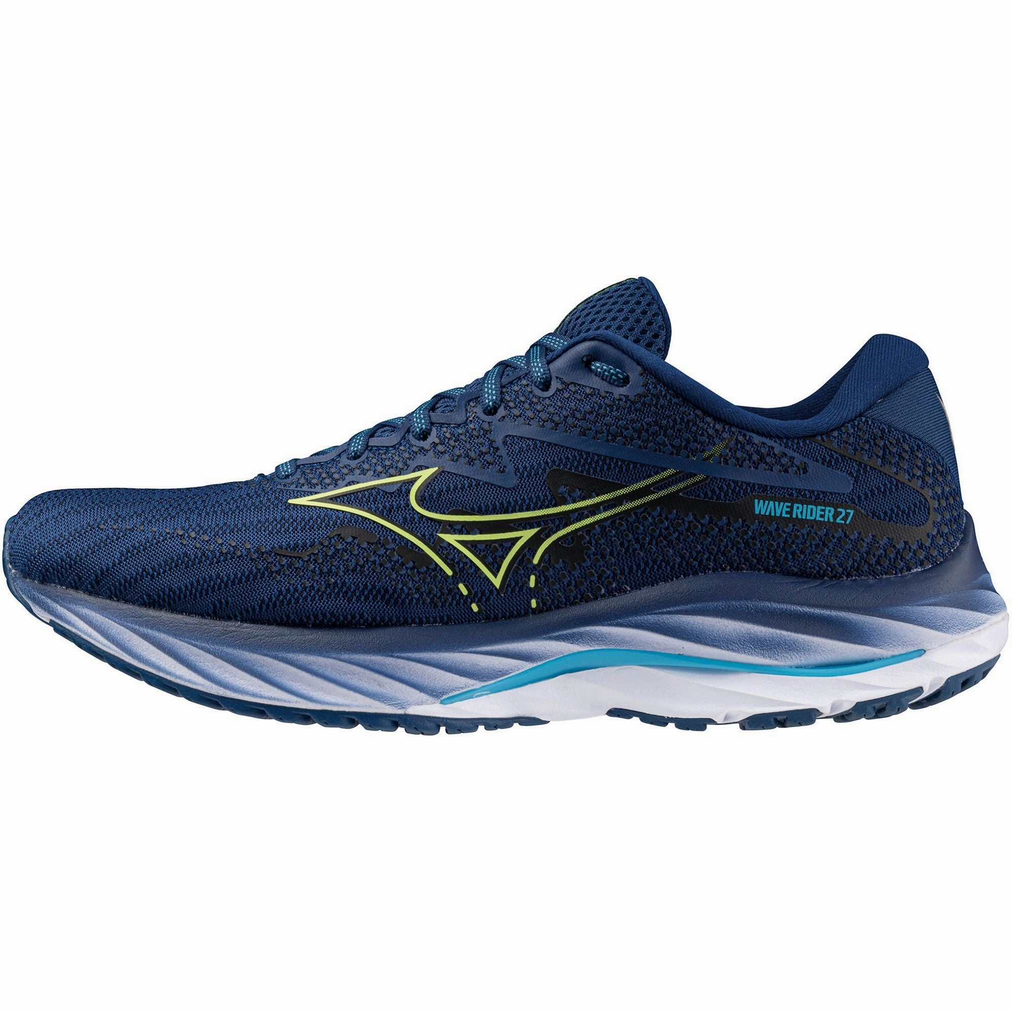 Mizuno Wave Rider 27 Mens Running Shoes - Navy Dynamic Foot Lockdown Enhanced Energy Rebound