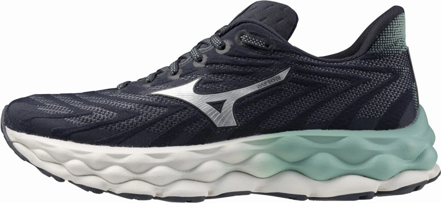 Mizuno Wave Sky 8 Womens Running Shoes - Grey Impact Diffusing Heel Geometry