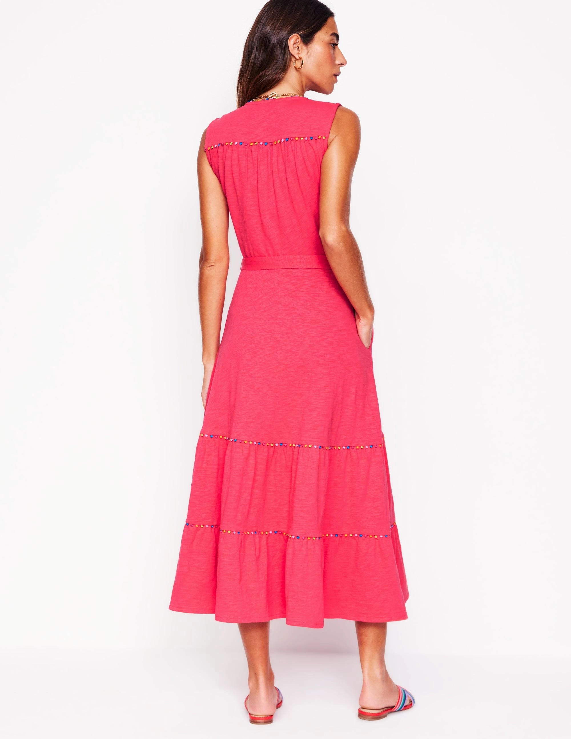 Tara Trim Tiered Jersey Dress-Camelia Pink Smile Soft