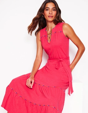 Tara Trim Tiered Jersey Dress-Camelia Pink Korean Trend