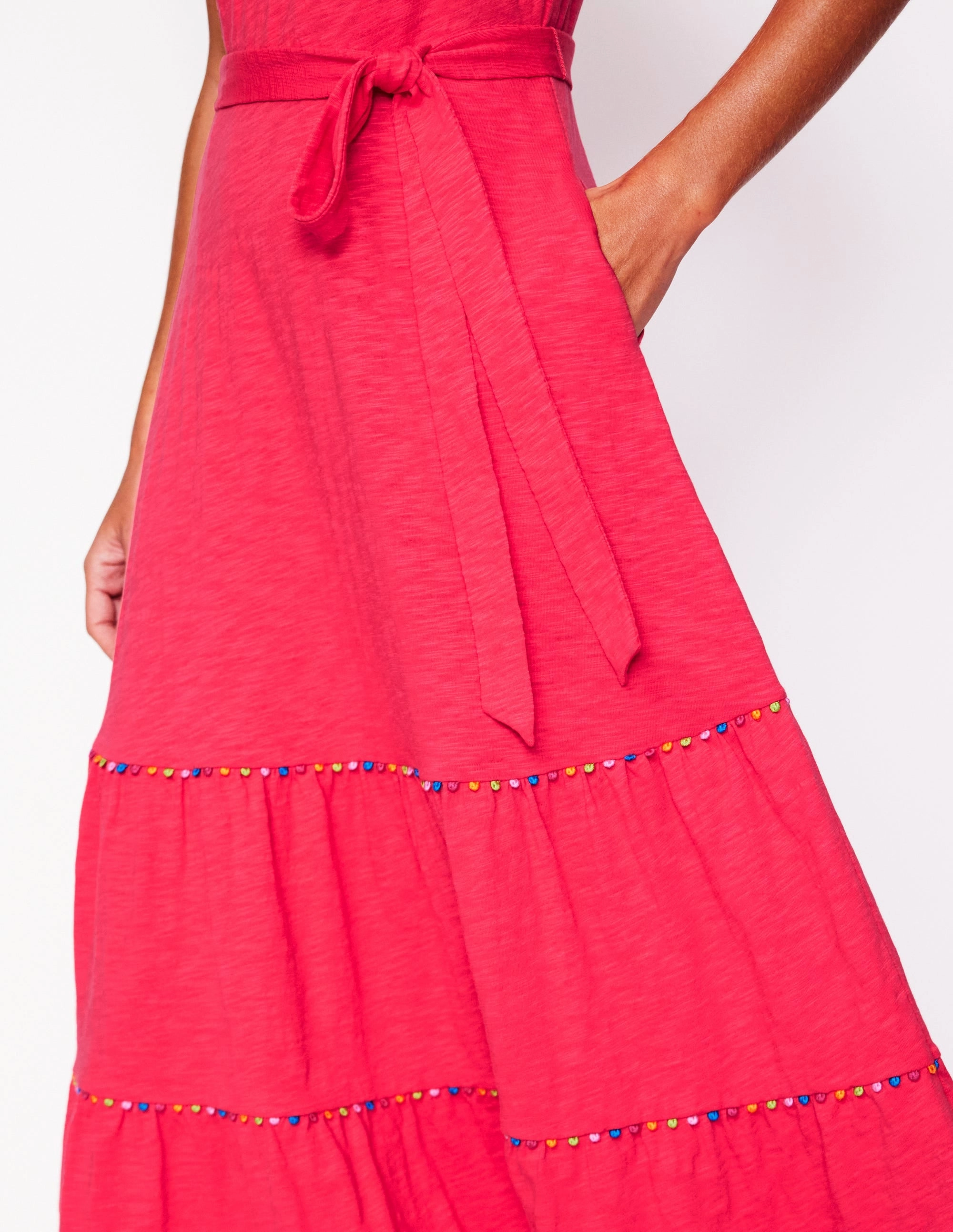 Tara Trim Tiered Jersey Dress-Camelia Pink Timeless Wear