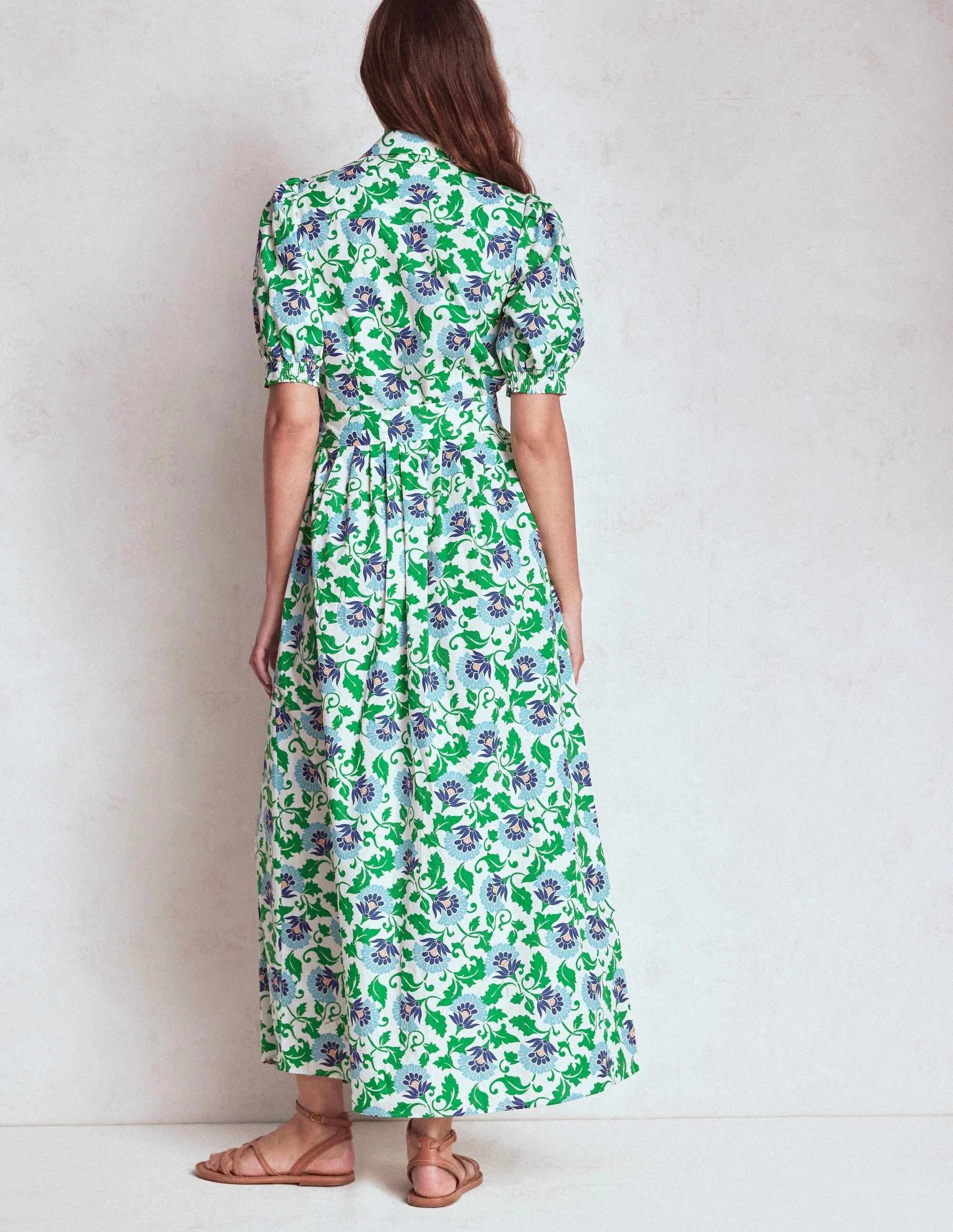 Alexa Maxi Shirt Dress-Rich Emerald, Ornate Vine Season Ready Shimmer-Finish