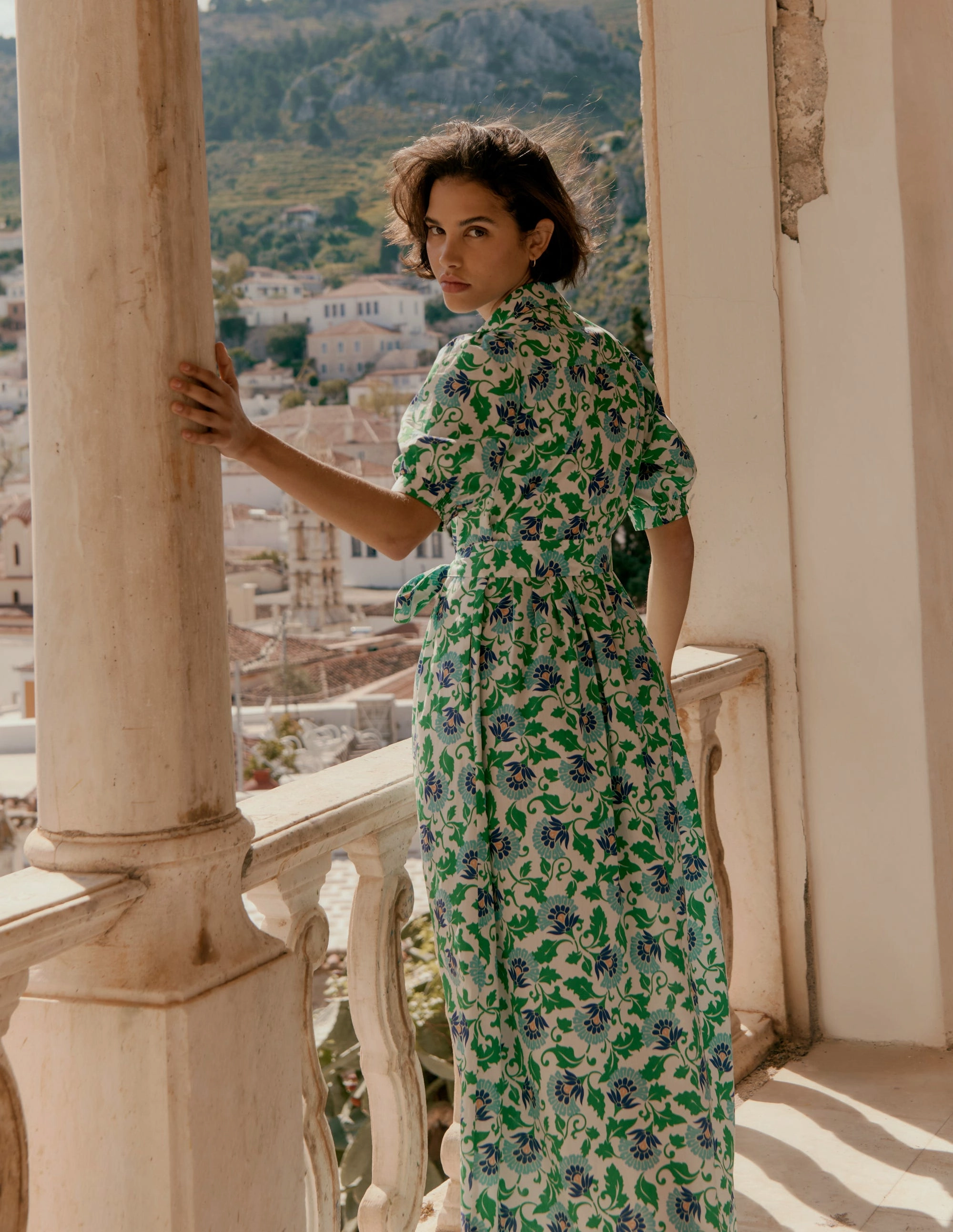 Alexa Maxi Shirt Dress-Rich Emerald, Ornate Vine Young Edge